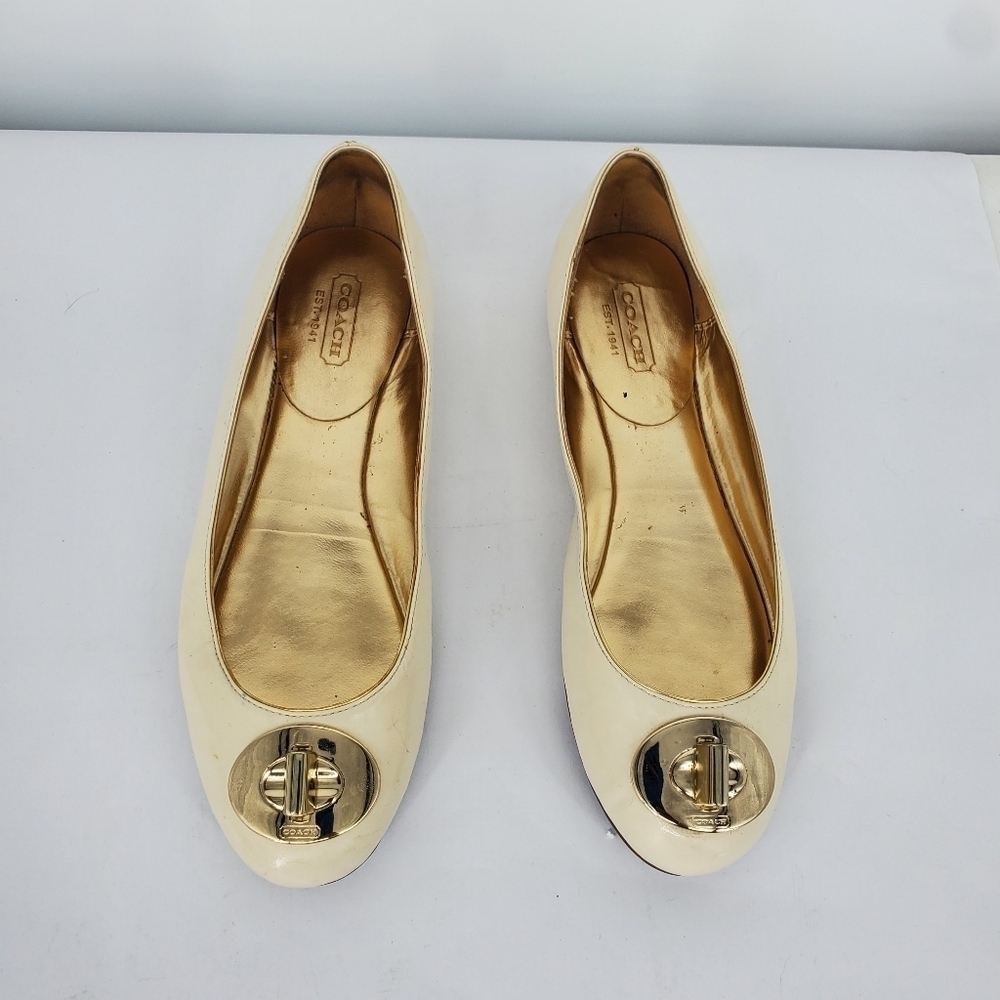 Coach Shoes Women 6B Judyann Patent Leather Flats Q429 White Gold - Picture 8 of 9